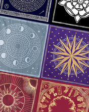 Load image into Gallery viewer, The Somnia Tarot Spread Cloth - Suite of Six - 100% Cotton - 21.5 x 21.5 inches