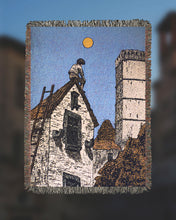 Load image into Gallery viewer, Woven Throw Blanket - “Above Perugian Rooftops” (The Fool/The Moon) - 37 x 52 inches
