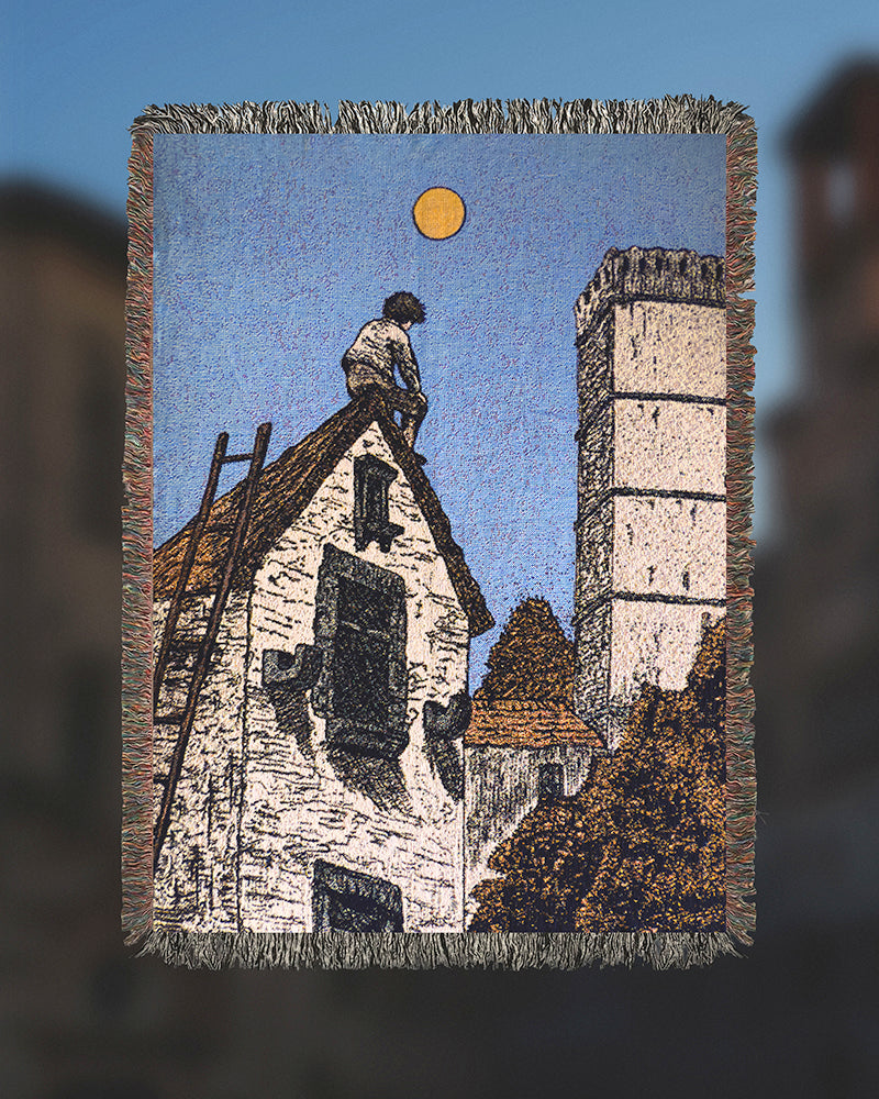 Woven Throw Blanket - “Above Perugian Rooftops” (The Fool/The Moon) - 37 x 52 inches